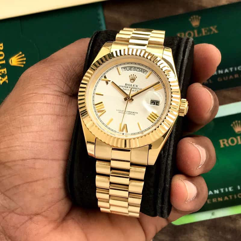 Rolex Day Date 41 Gold Tone White Dial Japanese Automatic Mens Watch