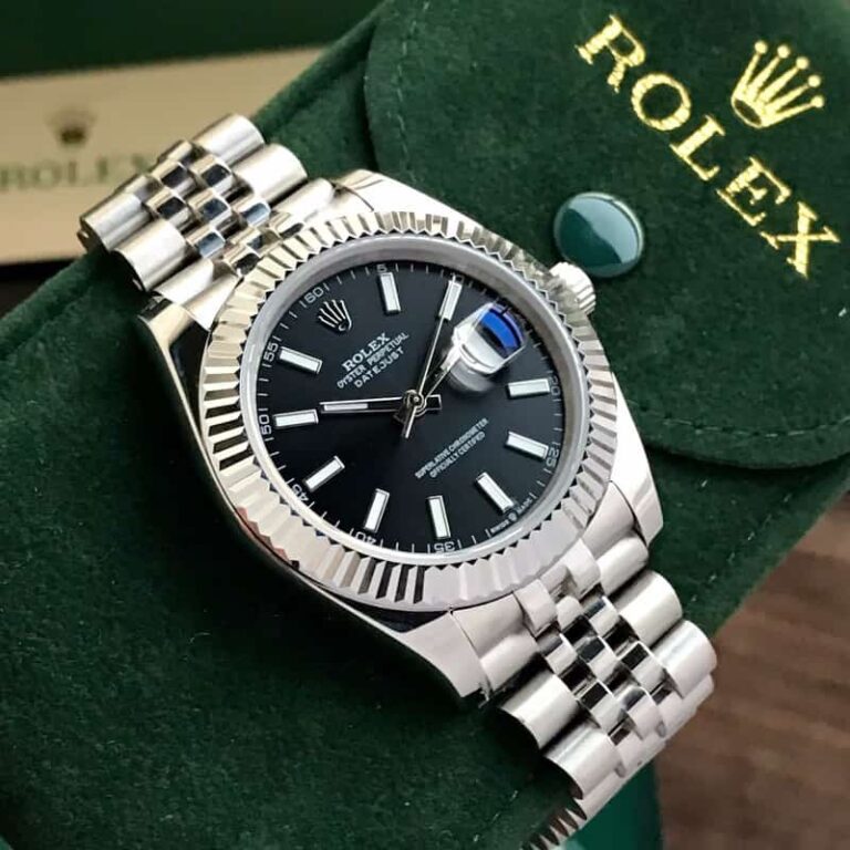 Rolex Datejust 41 Silver & Steel Fluted Jubilee Black Dial Swiss Semi ETA 3235 Movement