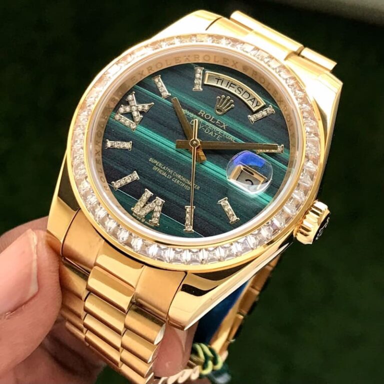Rolex Day Date Golden Green Dial & Diamond Basel Japanese Automatic Watch