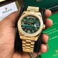 Rolex Day Date Golden Green Dial & Diamond Basel Japanese Automatic Watch