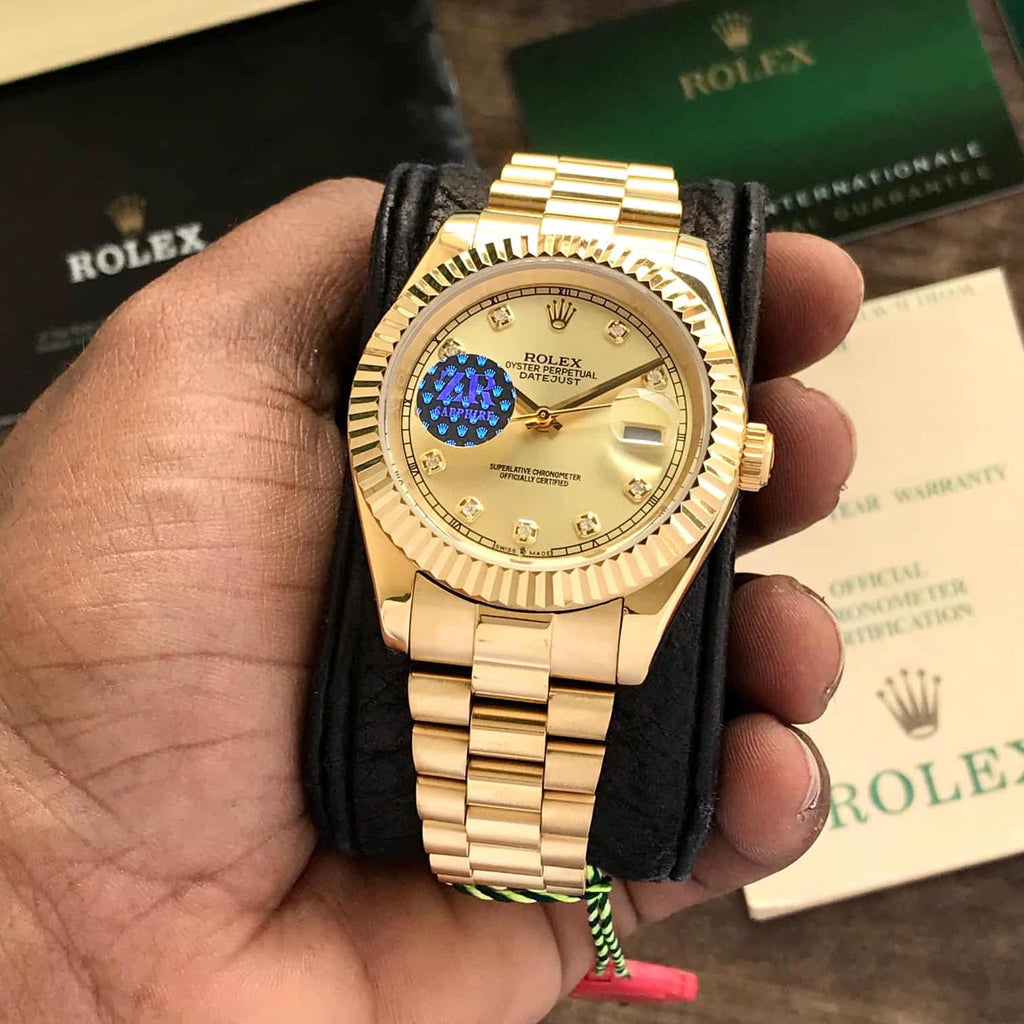 Rolex Day Date 41 Gold Tone Gold Dial Dimond Numbers Japanese Automatic Mens Watch
