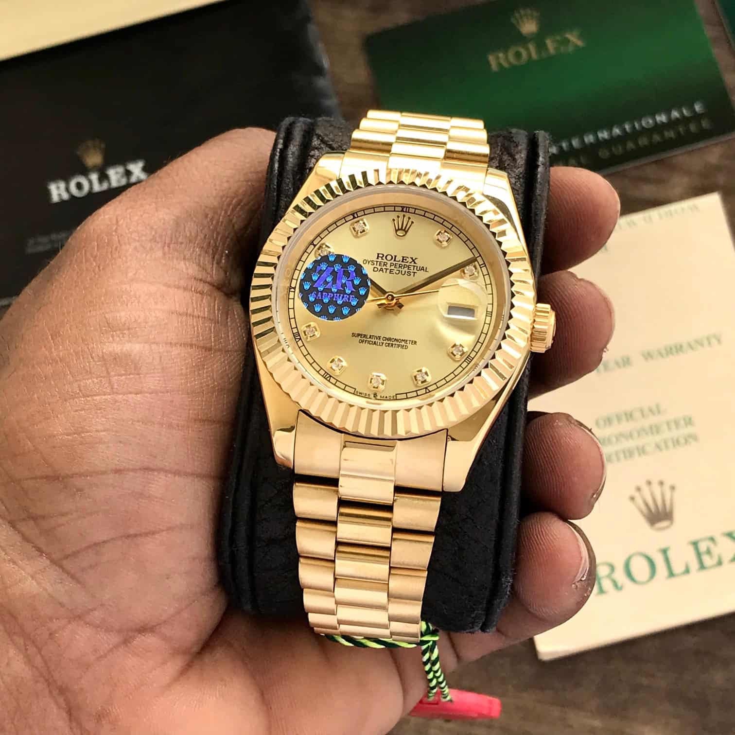 Rolex Day Date 41 Gold Tone Gold Dial Dimond Numbers Japanese Automatic Mens Watch