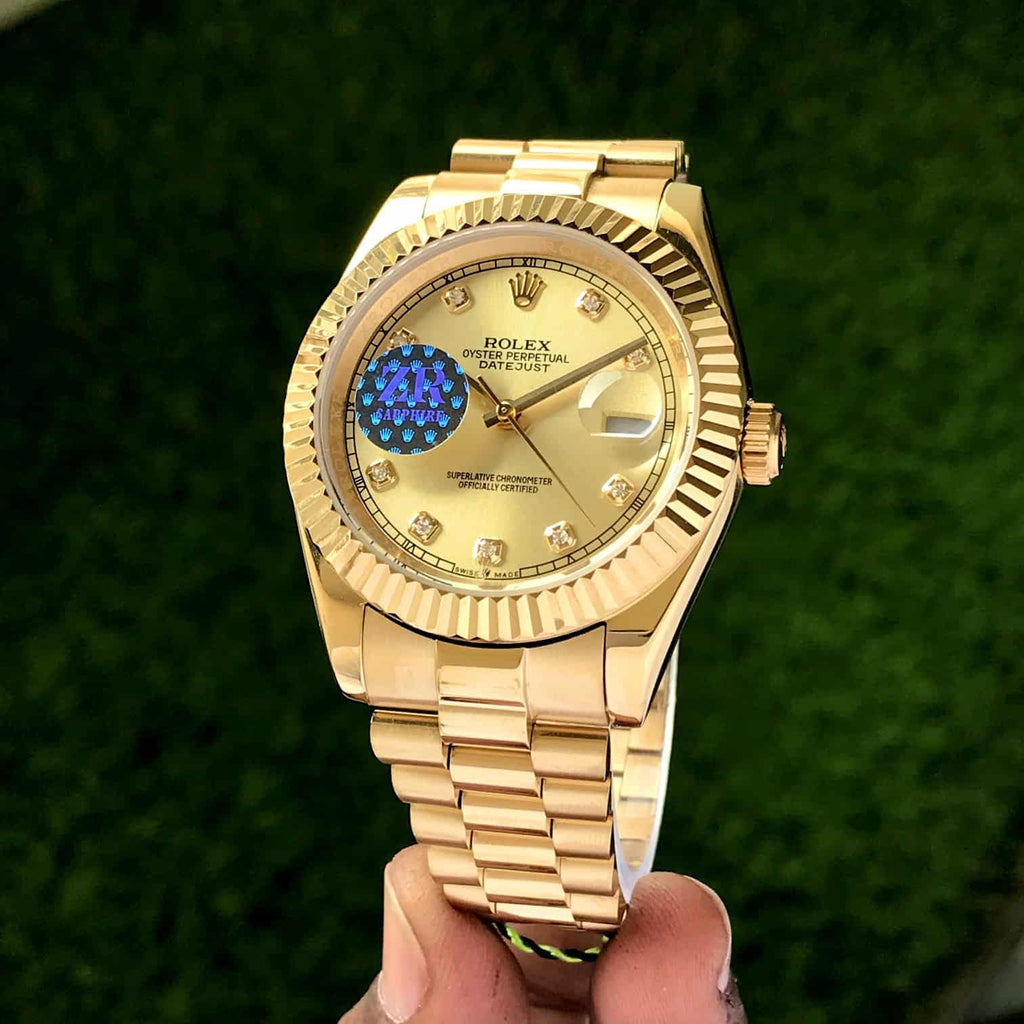 Rolex Day Date 41 Gold Tone Gold Dial Dimond Numbers Japanese Automatic Mens Watch