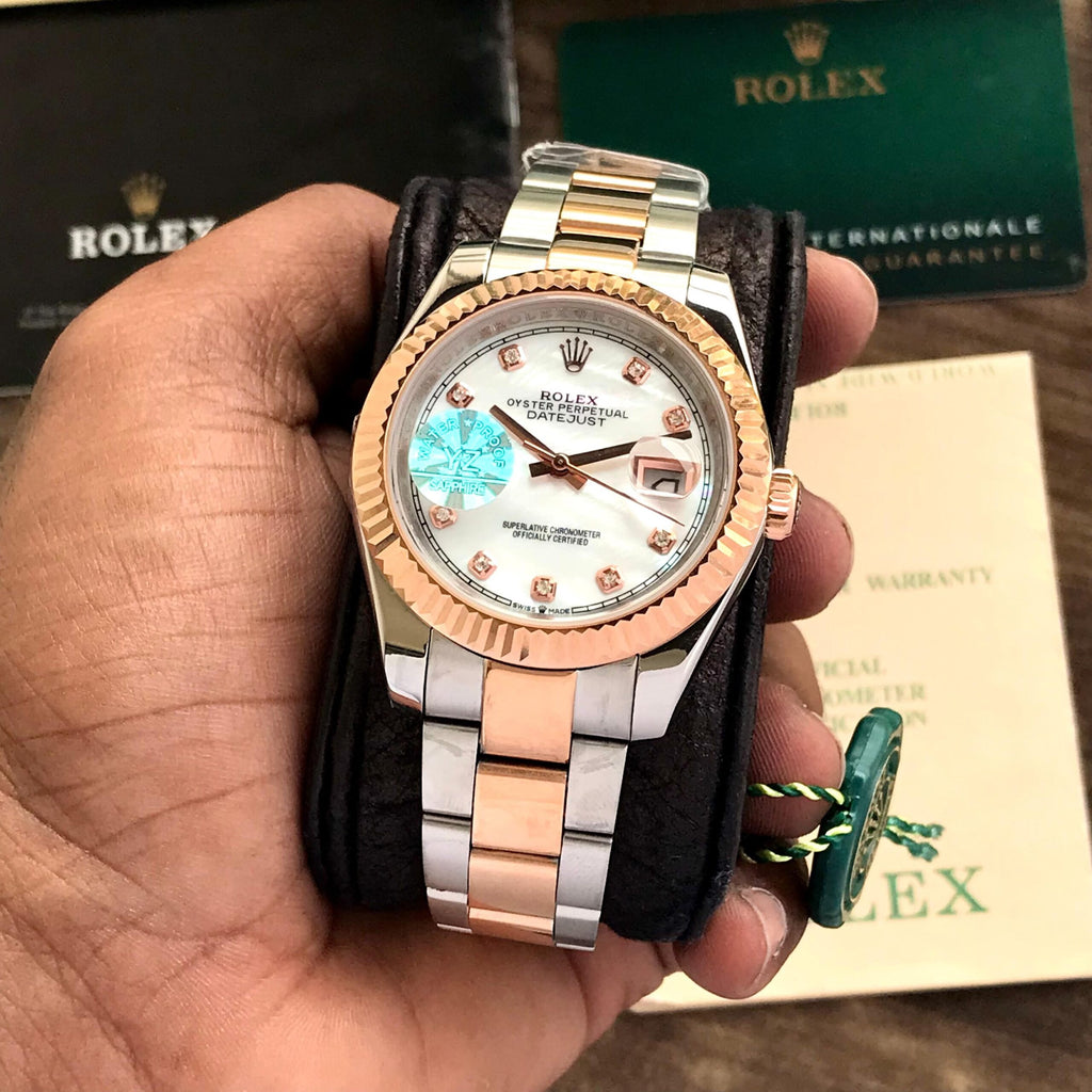 Rolex Date Just 41 Dimond Numbers Automatic Two Tone Mens Watc