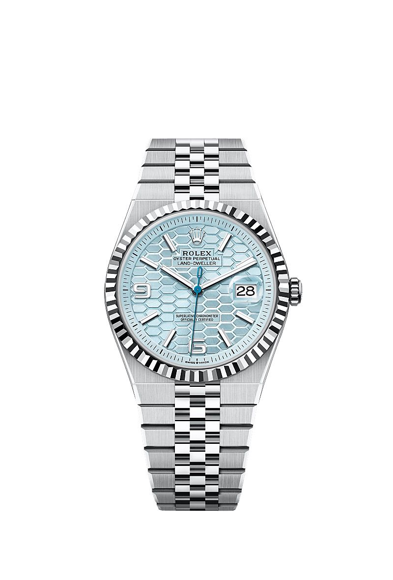 Rolex Land-Dweller For Men's | white & Ice BLue & Green