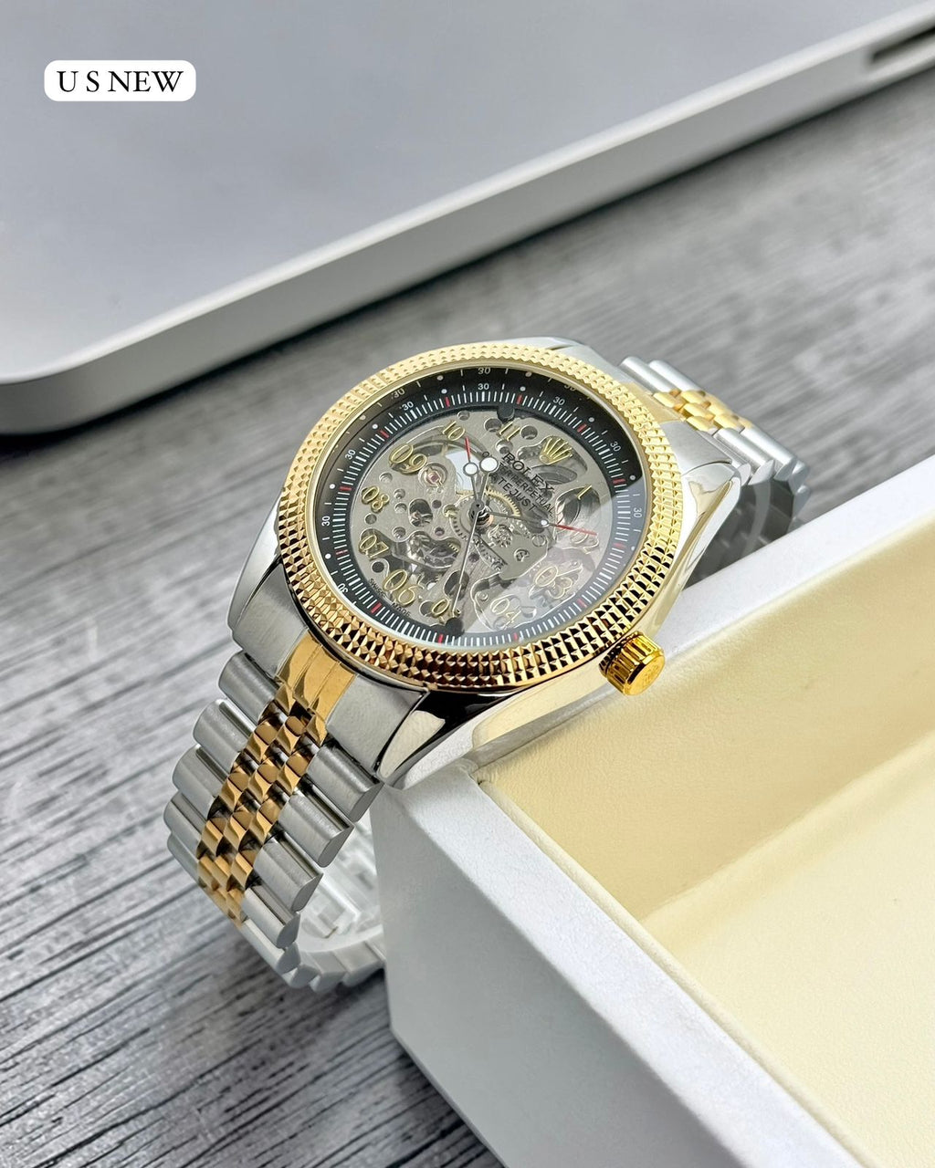 ROLEX automatic skeleton wristwatch For Men's | Silver & Gold
