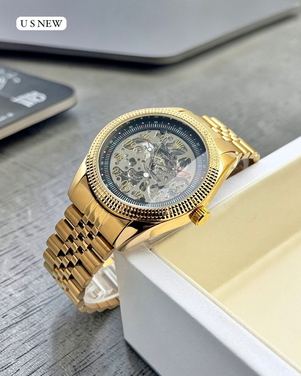 ROLEX automatic skeleton wristwatch For Men's | Silver & Gold