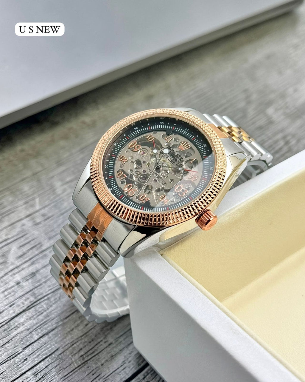 ROLEX automatic skeleton wristwatch For Men's | Silver & Gold