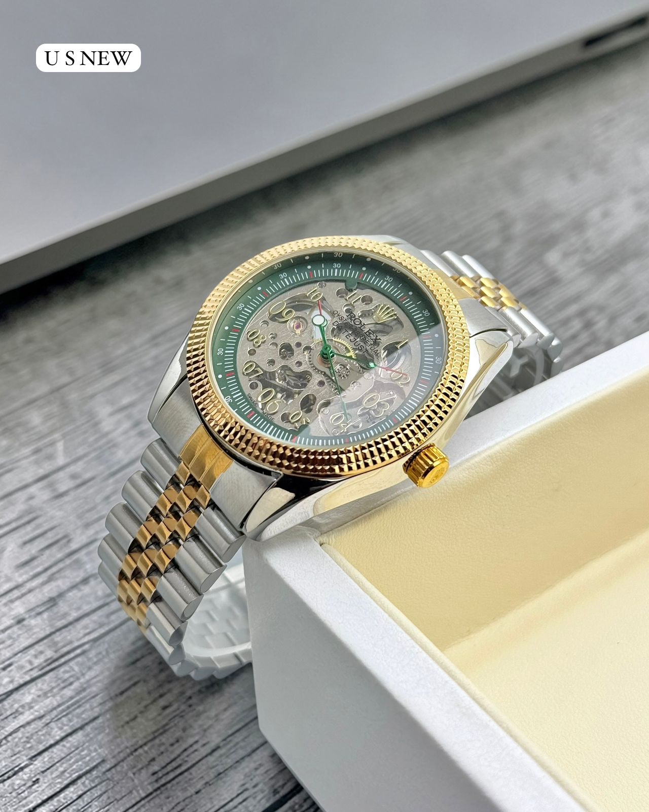 ROLEX automatic skeleton wristwatch For Men's | Silver & Gold