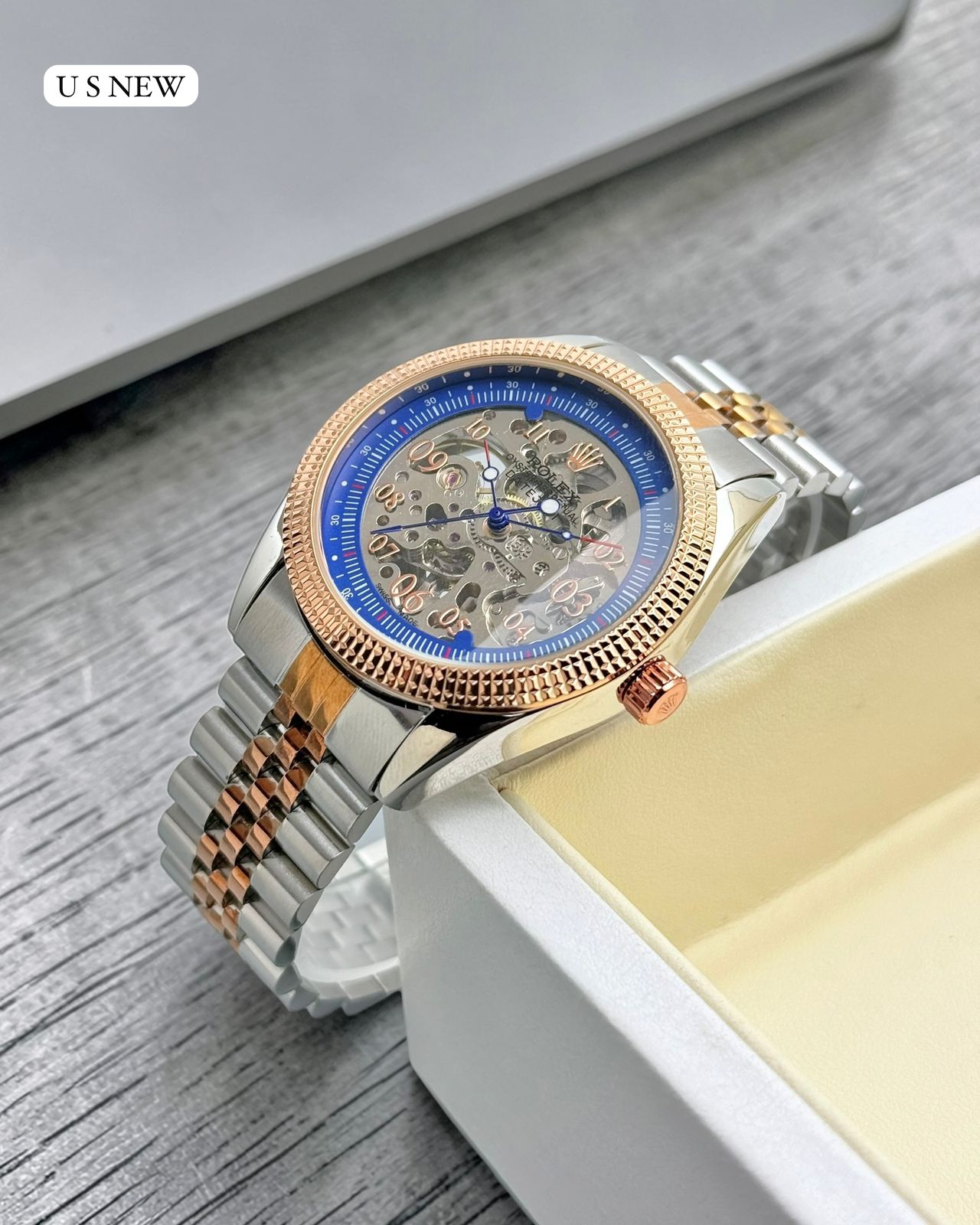 ROLEX automatic skeleton wristwatch For Men's | Silver & Gold