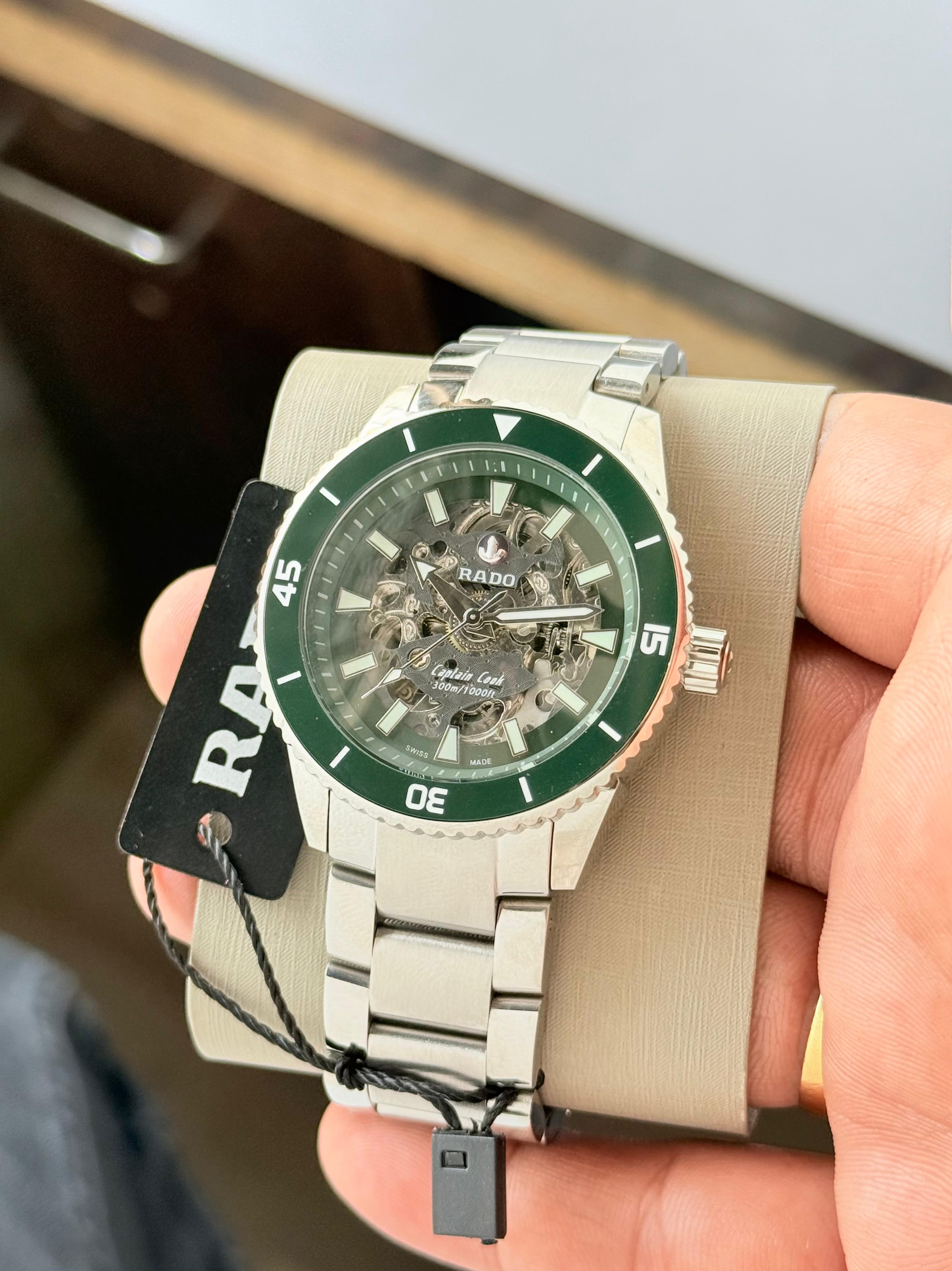 Rado Captain Cook Automatic Skeleton Green Dial Silver Steel