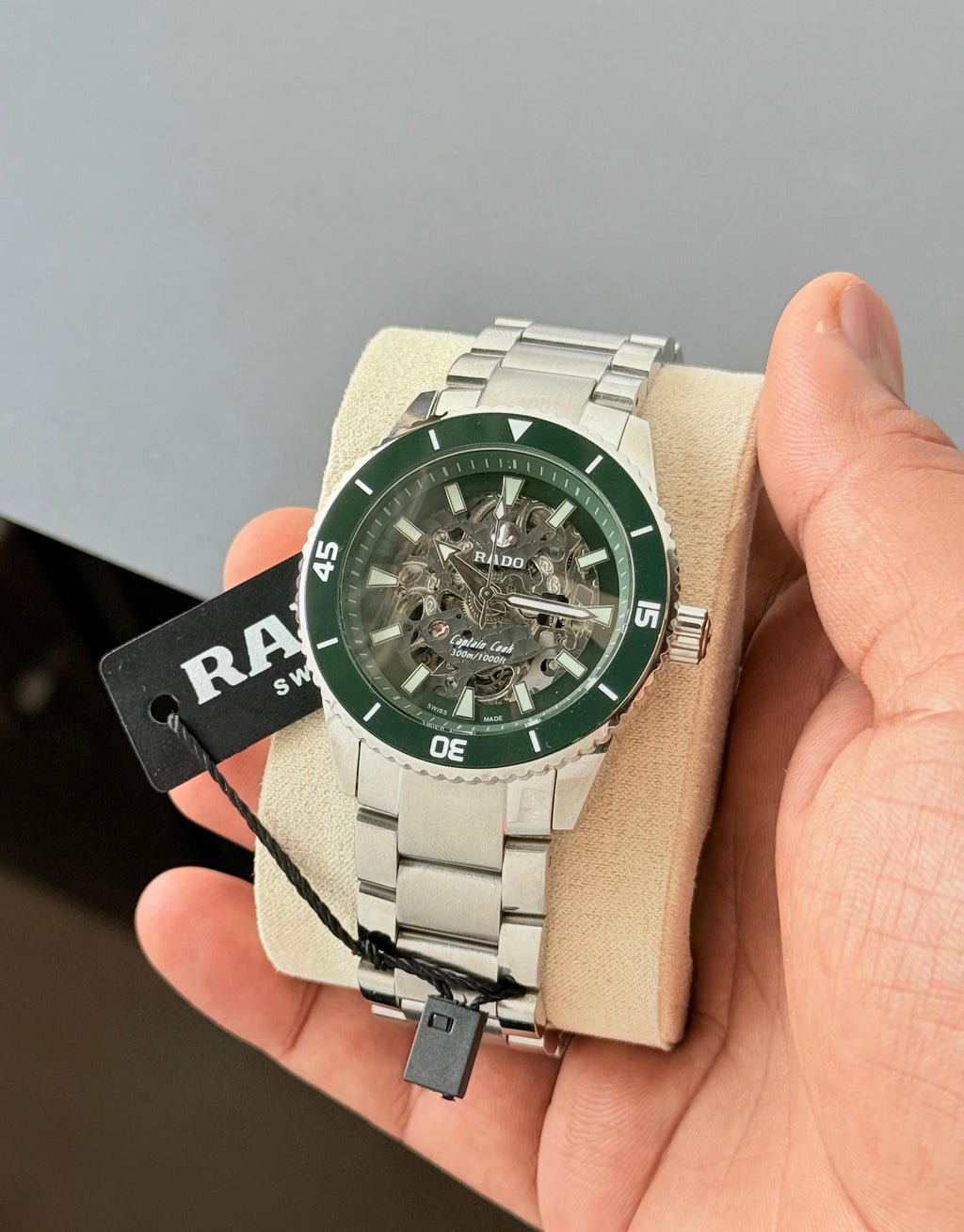 Rado Captain Cook Automatic Skeleton Green Dial Silver Steel