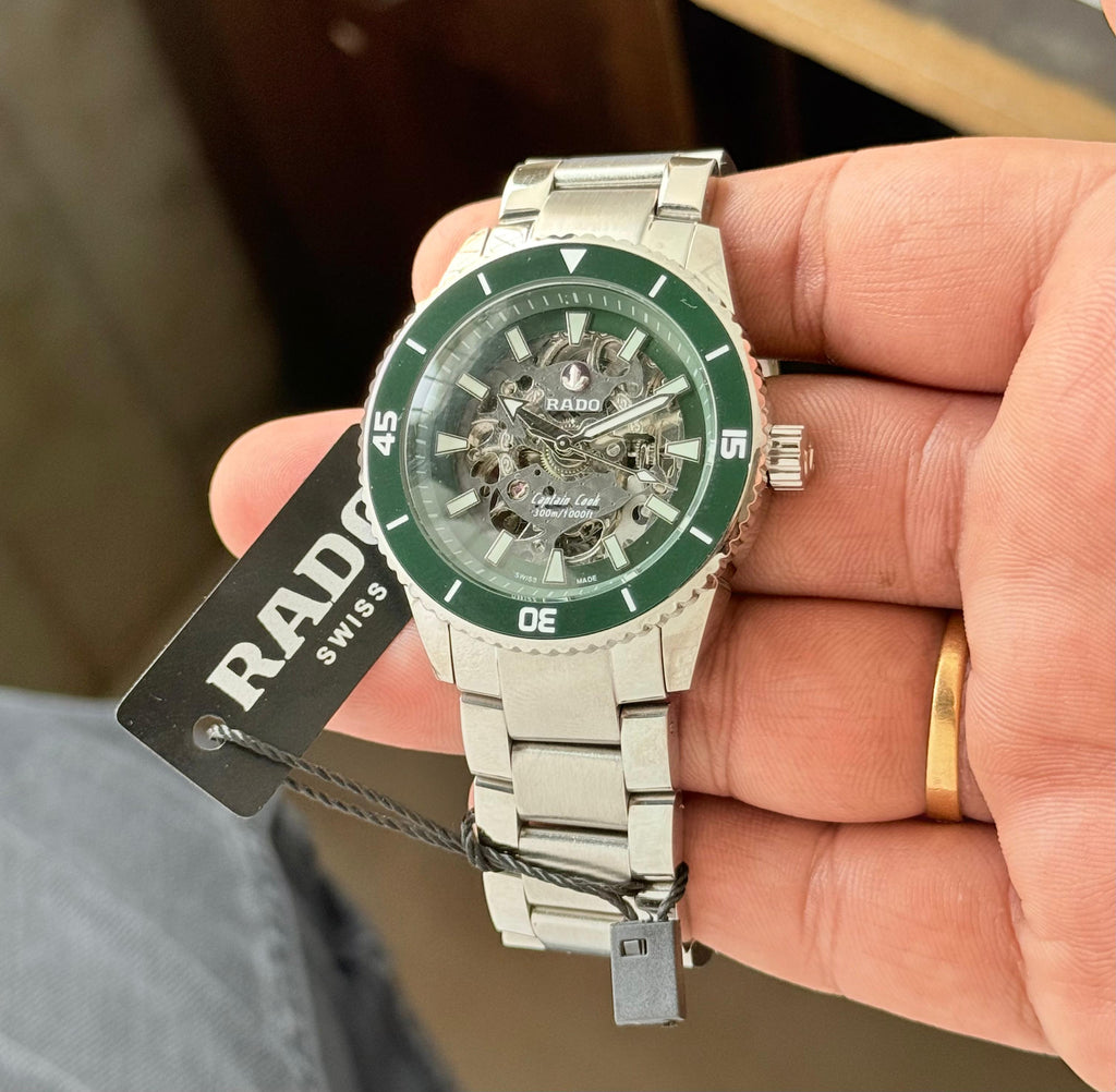Rado Captain Cook Automatic Skeleton Green Dial Silver Steel