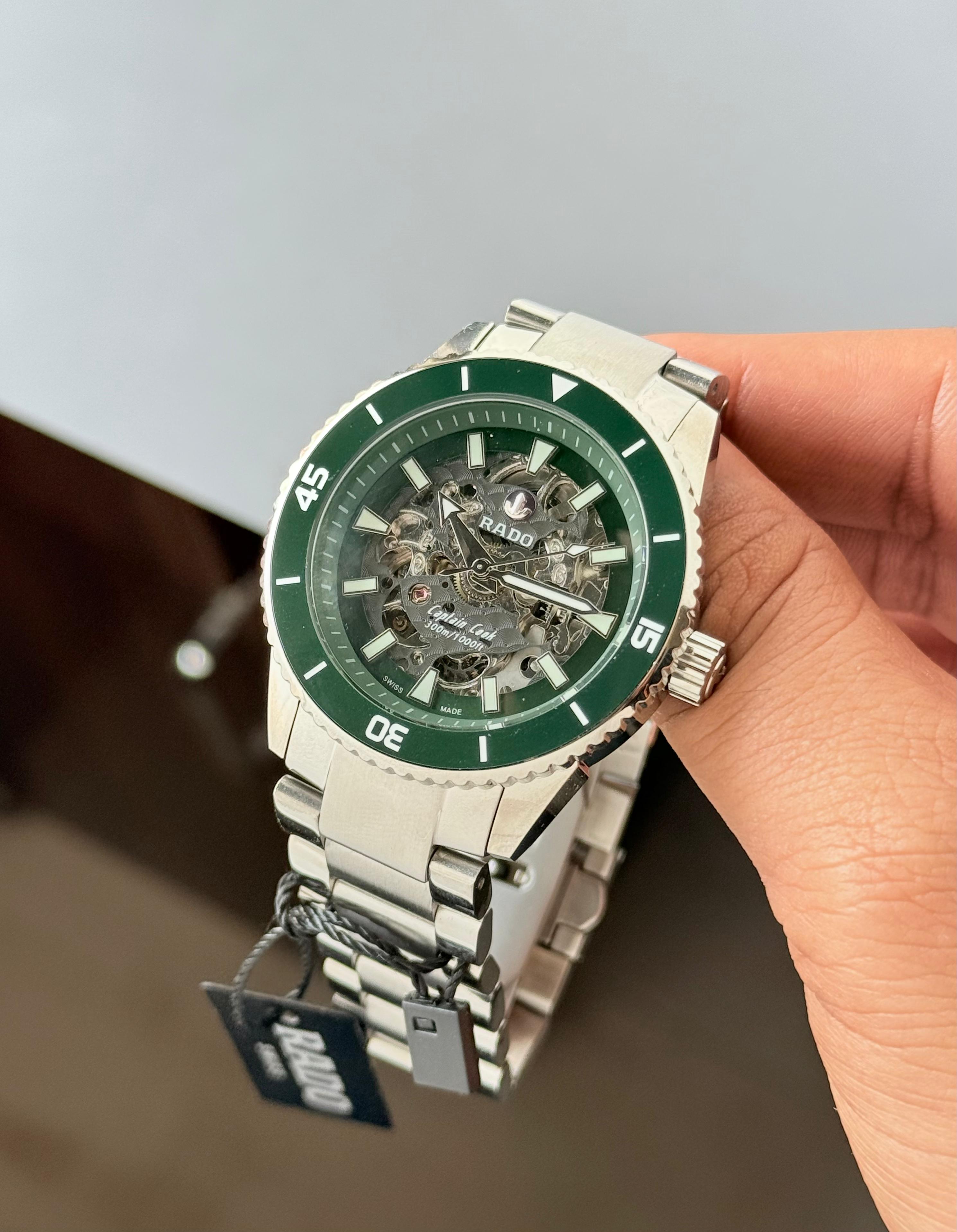 Rado Captain Cook Automatic Skeleton Green Dial Silver Steel