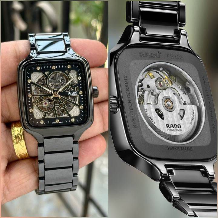 Rado Square Automatic Skeleton Black Dial Gunmetal Steel