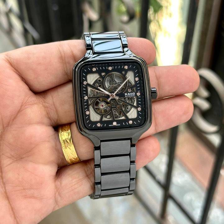 Rado Square Automatic Skeleton Black Dial Gunmetal Steel