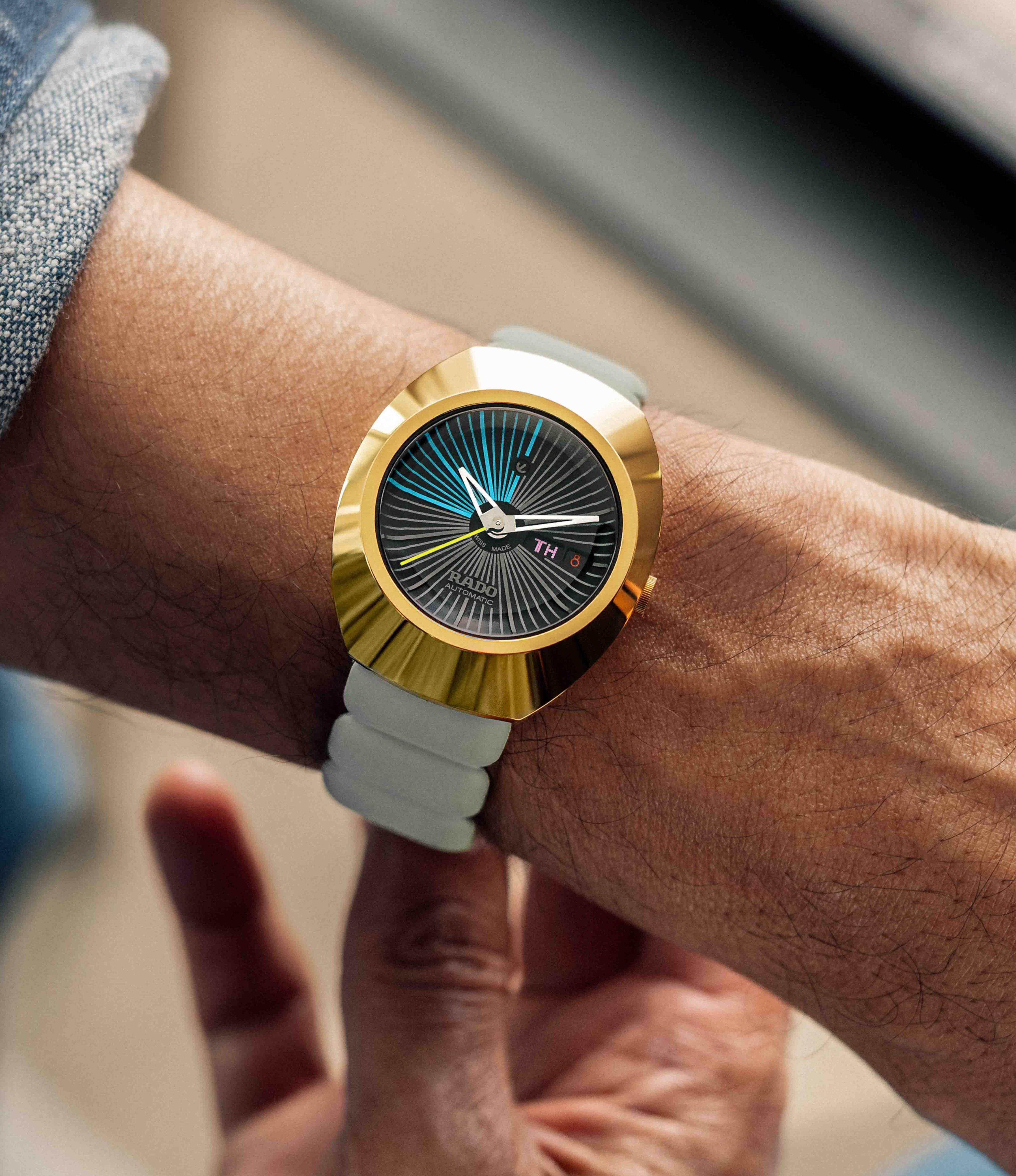 Rado DiaStar Automatic Black Dial Gold Case Grey Strap
