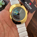 Rado DiaStar Automatic Black Dial Gold Case Grey Strap