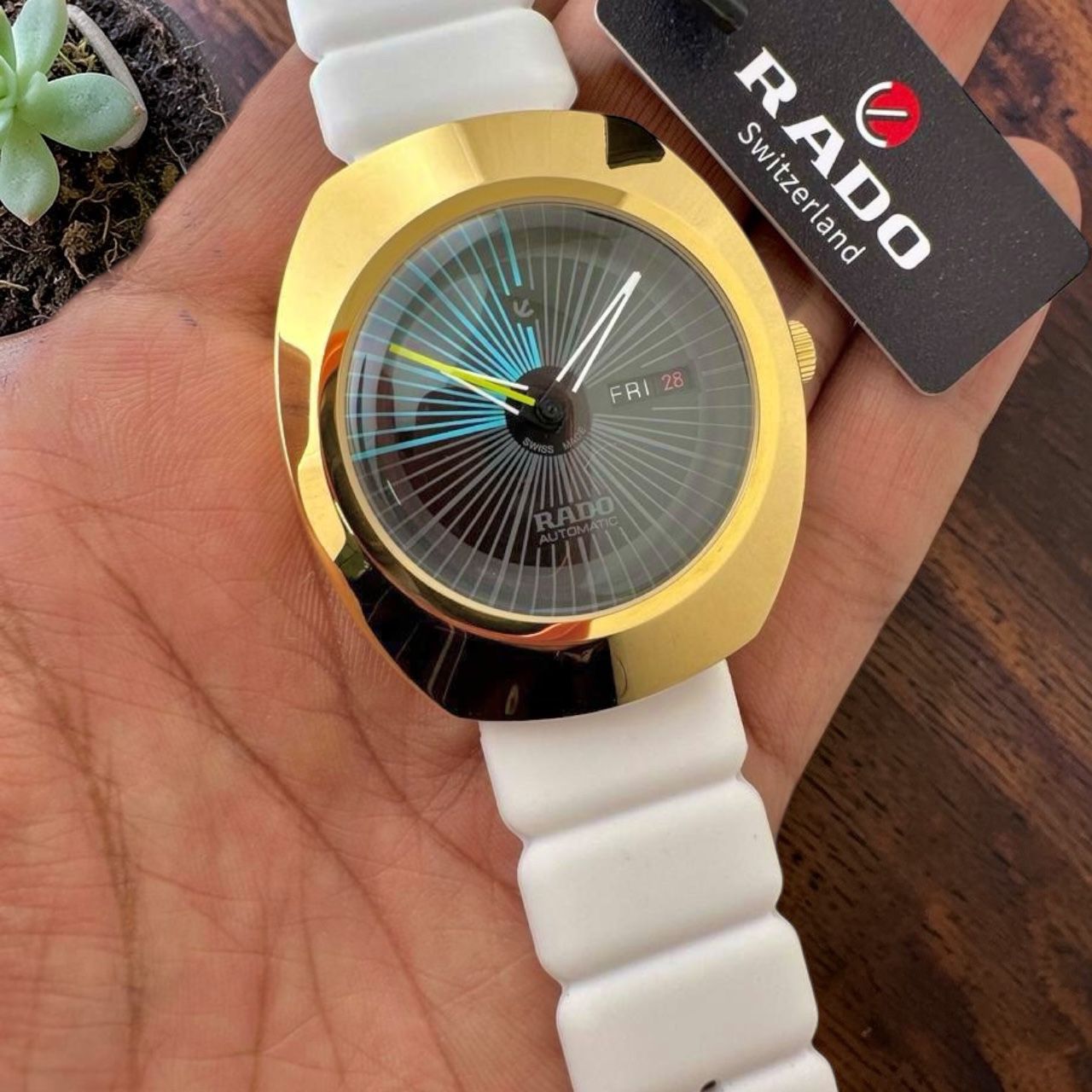 Rado DiaStar Automatic Black Dial Gold Case Grey Strap