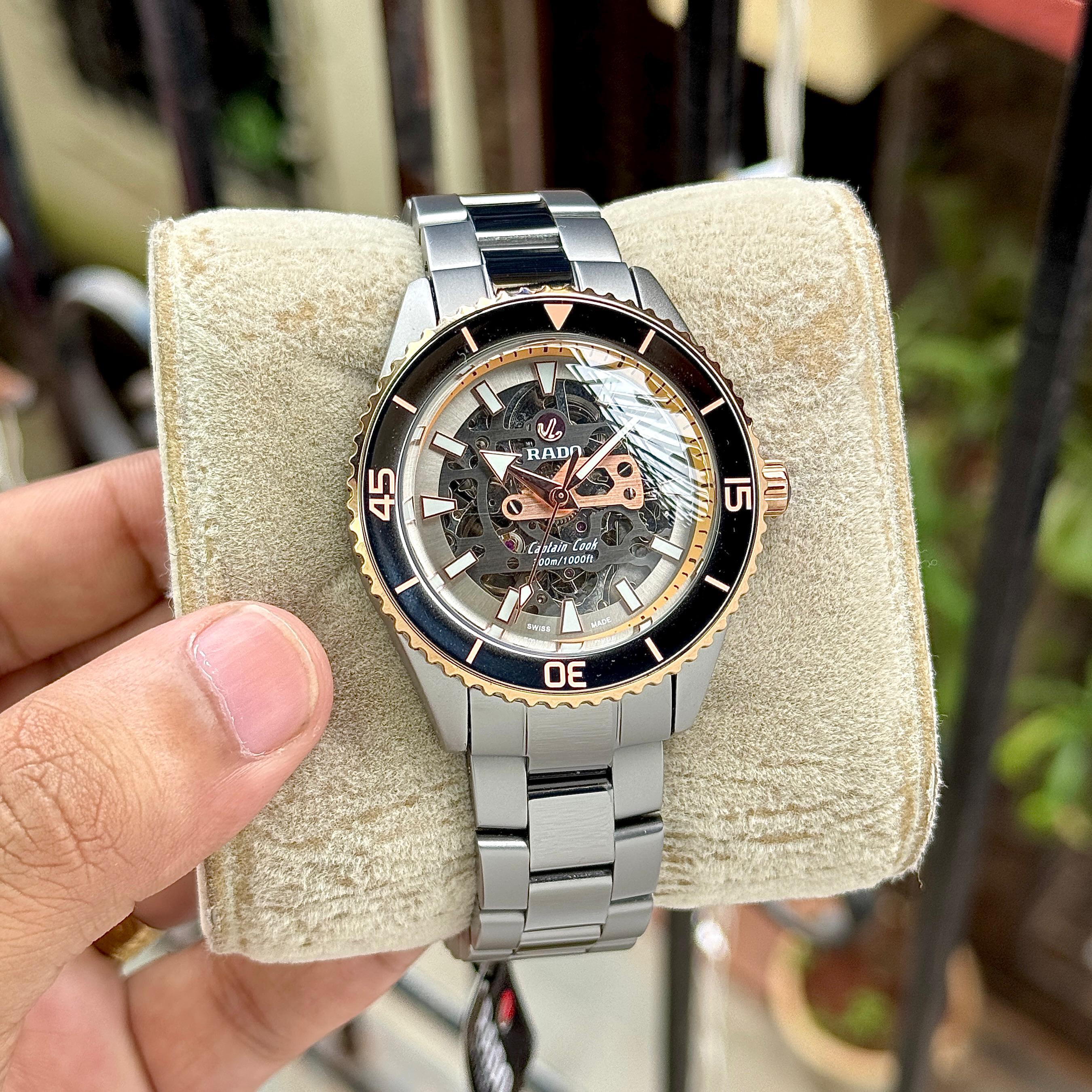 Rado Captain Cook Automatic Skeleton Rose Gold Dial & Two-Tone Stainless Steel