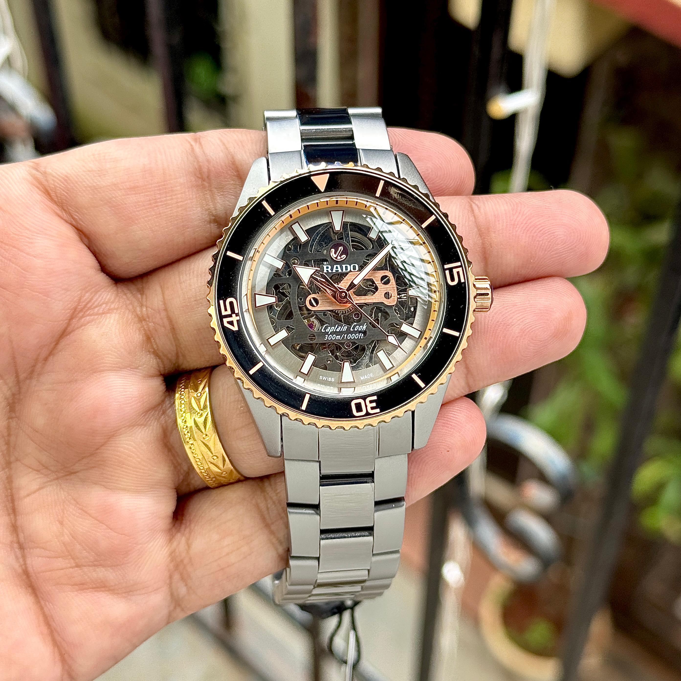 Rado Captain Cook Automatic Skeleton Rose Gold Dial & Two-Tone Stainless Steel