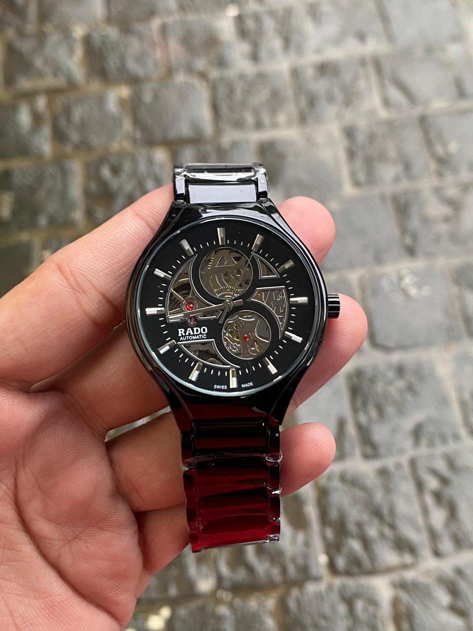 Rado Automatic Skeleton Black Dial Red Ceramic