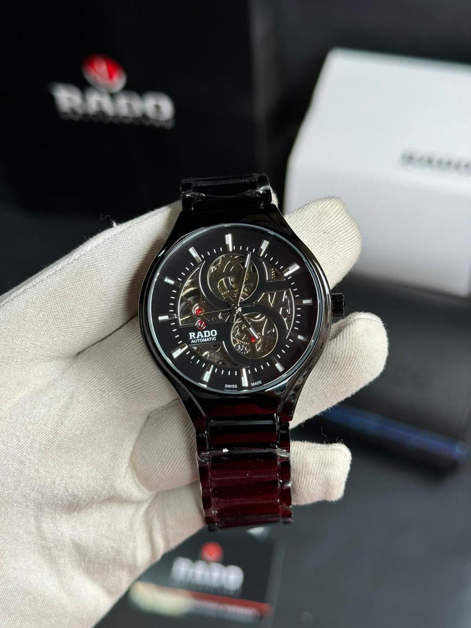 Rado Automatic Skeleton Black Dial Red Ceramic