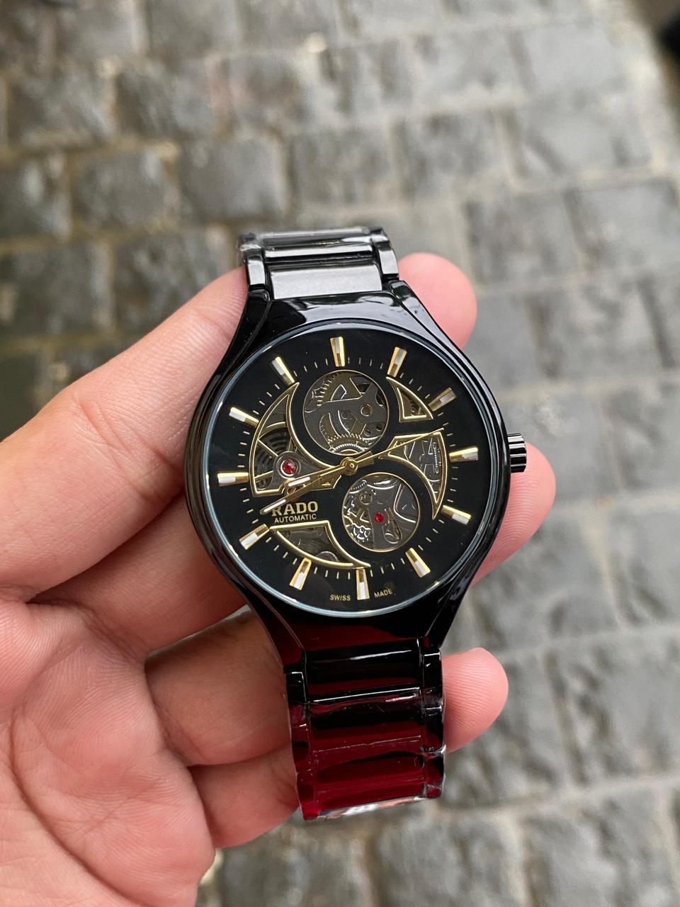 Rado Automatic Skeleton Black Dial Red Ceramic