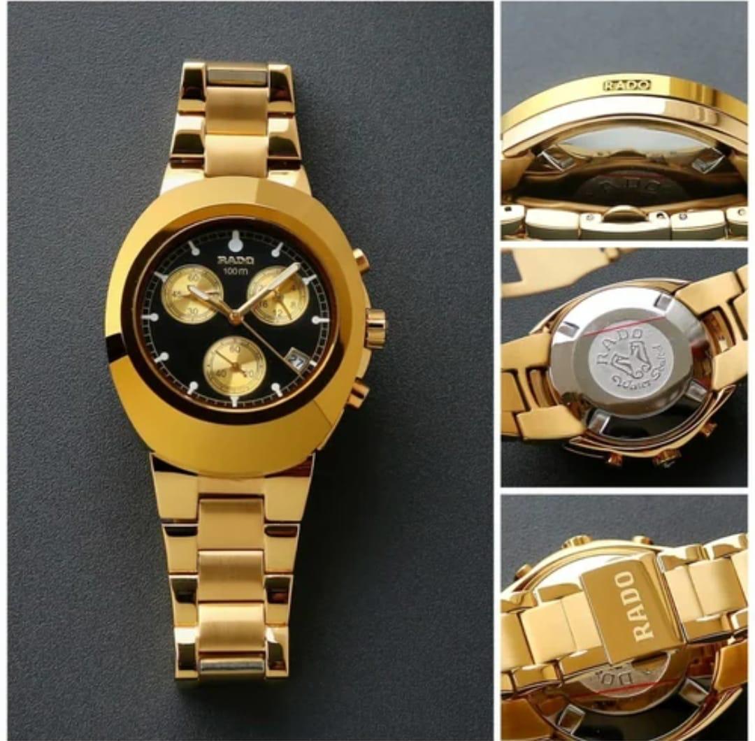 Rado Chronograph Sport Black Dial Gold Stainless Steel