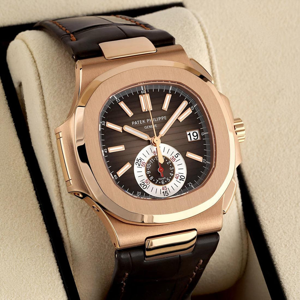 Patek Philippe Nautilus Rose Gold Brown Dial Leather Strap