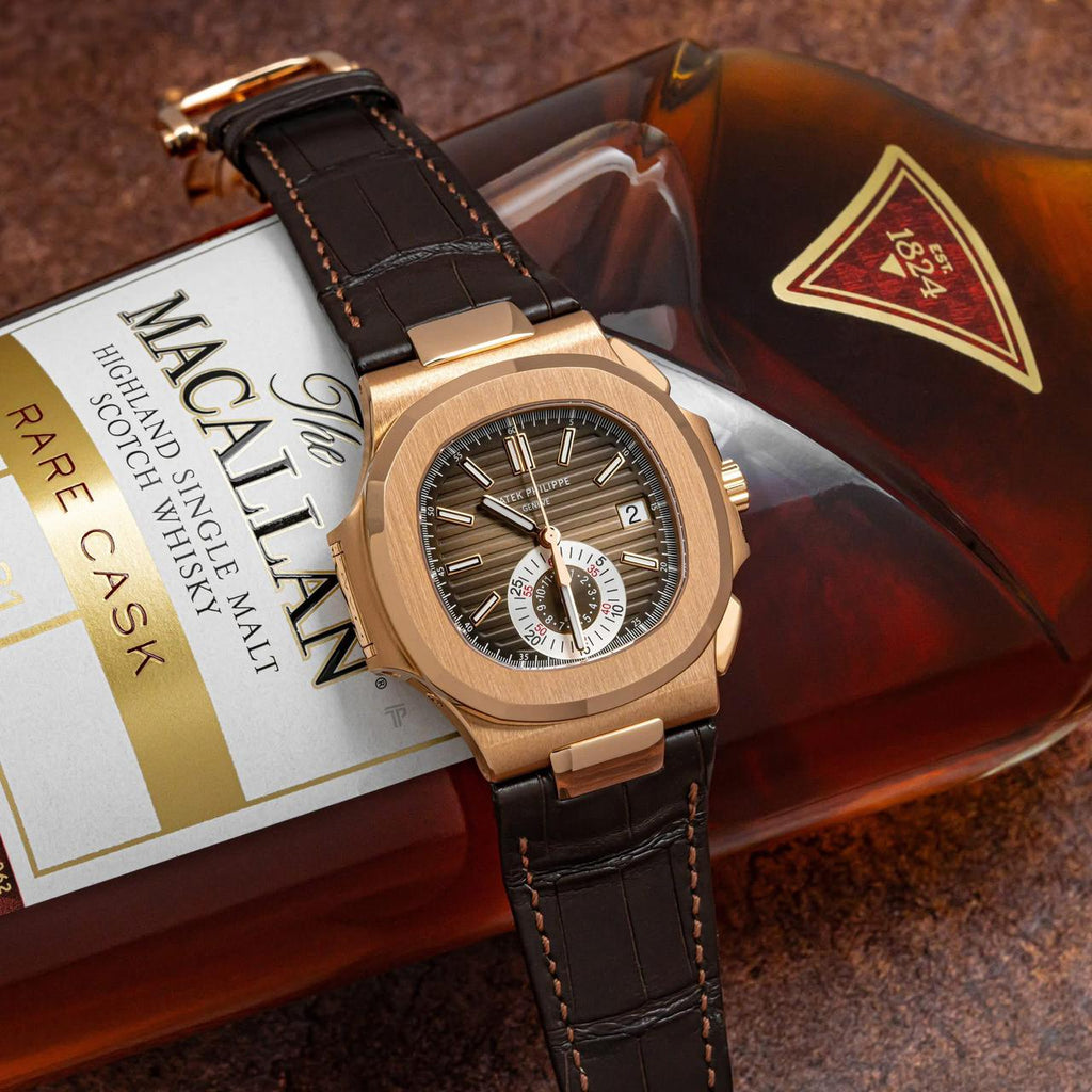 Patek Philippe Nautilus Rose Gold Brown Dial Leather Strap