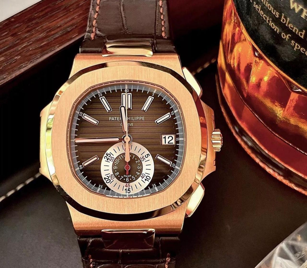 Patek Philippe Nautilus Rose Gold Brown Dial Leather Strap