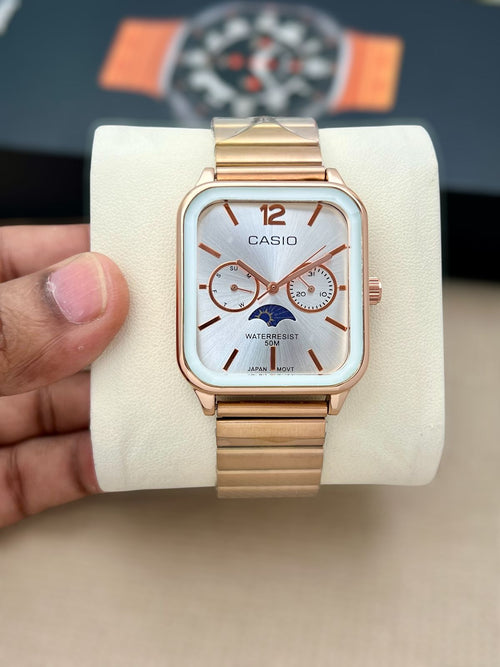Casio Moonphase Classic Gold Silver Dial