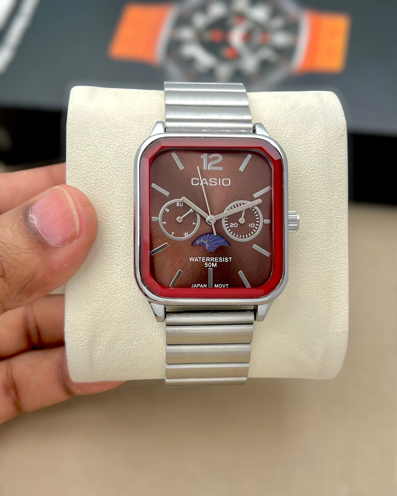 Casio Moonphase Classic Red & Silver Dial