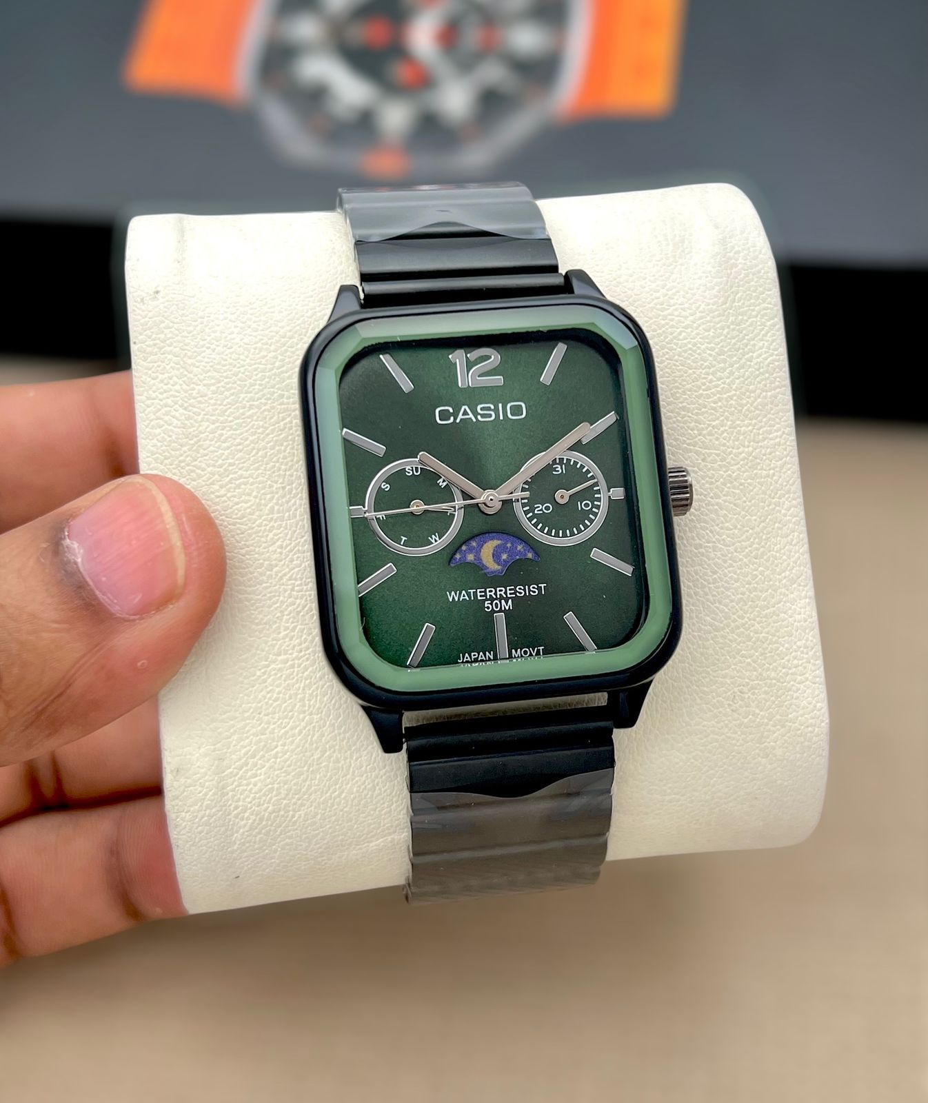 Casio Moonphase Classic Green Dial Black Edition
