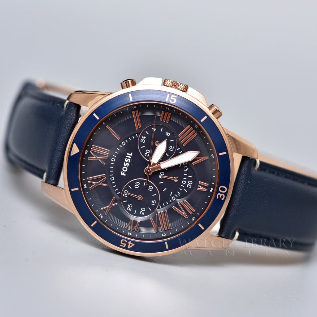 Fossil Grant Chronograph Rose Gold Blue Leather Edition
