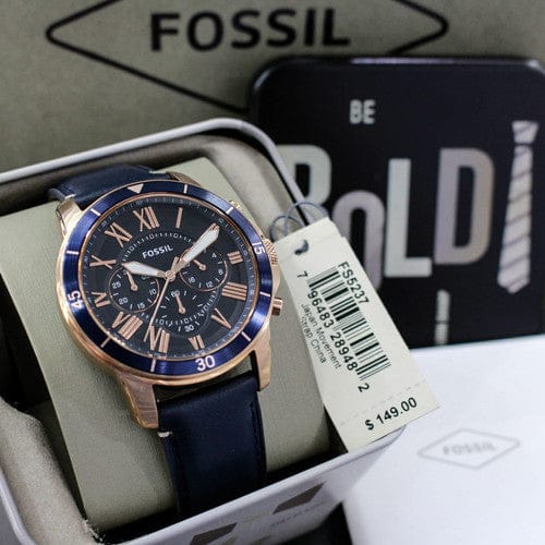 Fossil Grant Chronograph Rose Gold Blue Leather Edition