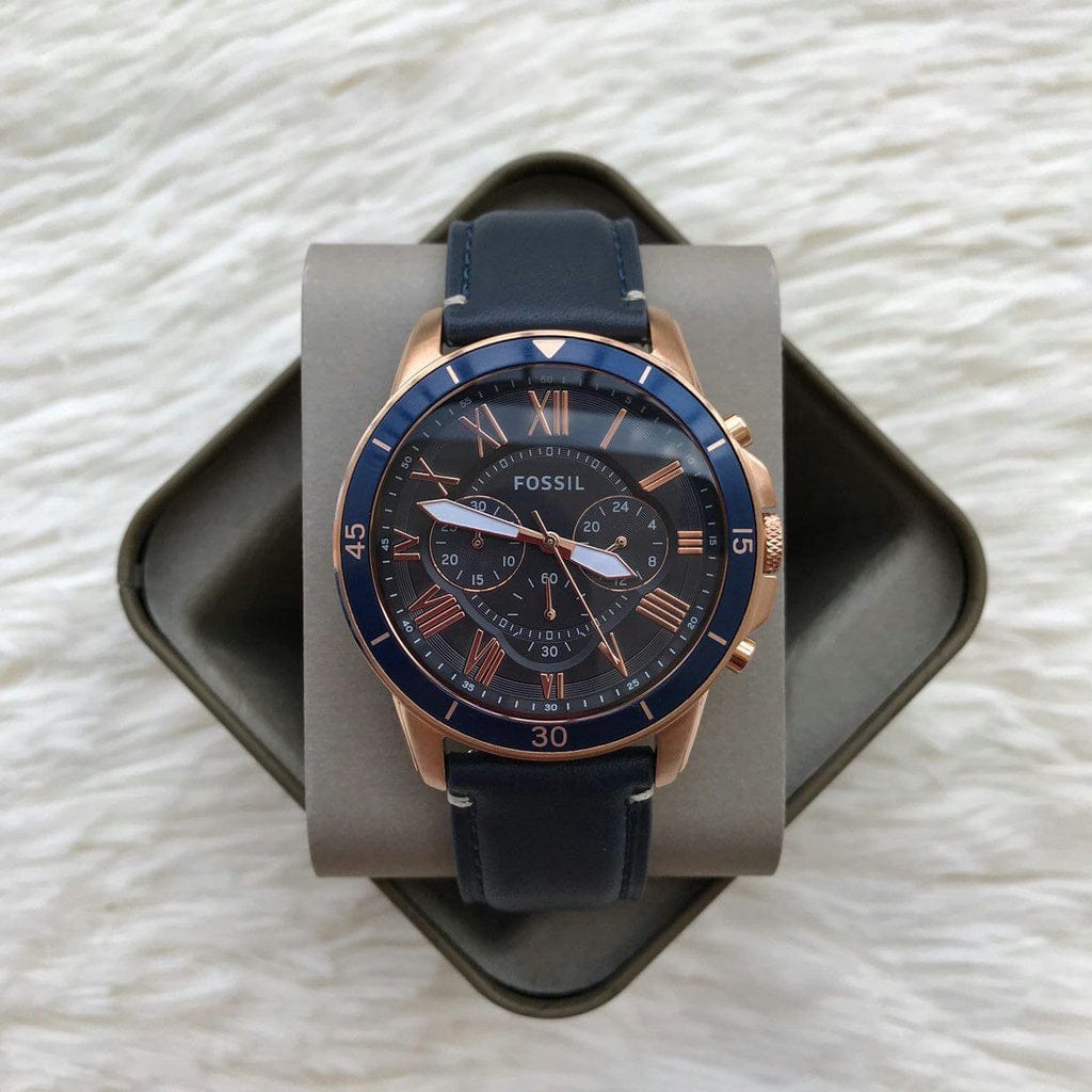 Fossil Grant Chronograph Rose Gold Blue Leather Edition