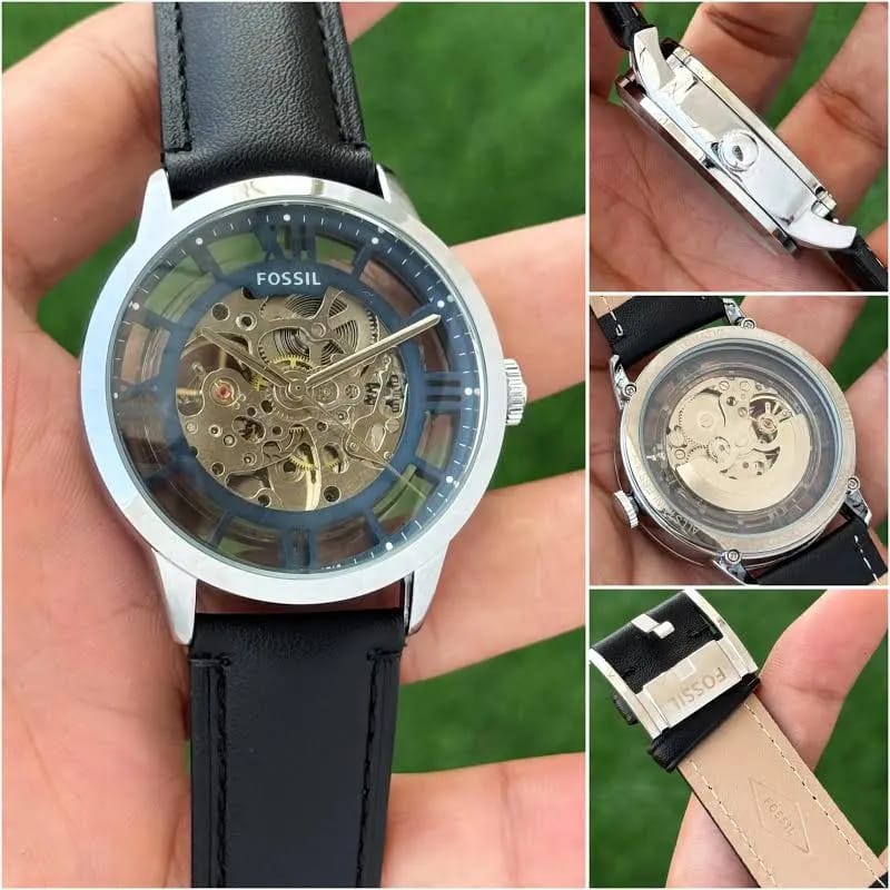 Fossil Skeleton Automatic Black Leather Edition