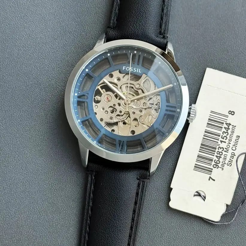 Fossil Skeleton Automatic Black Leather Edition