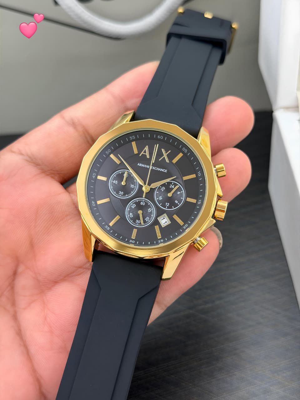 Armani Exchange Gold Chronograph Black Strap – Modern Luxe Edition
