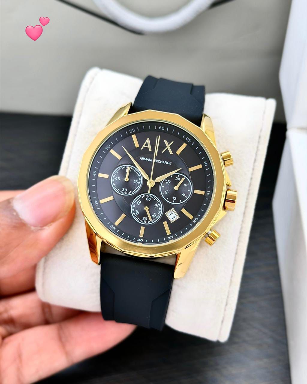 Armani Exchange Gold Chronograph Black Strap – Modern Luxe Edition