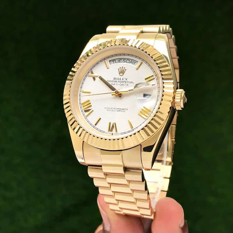 Rolex Day Date 41 Gold Tone White Dial Japanese Automatic Mens Watch