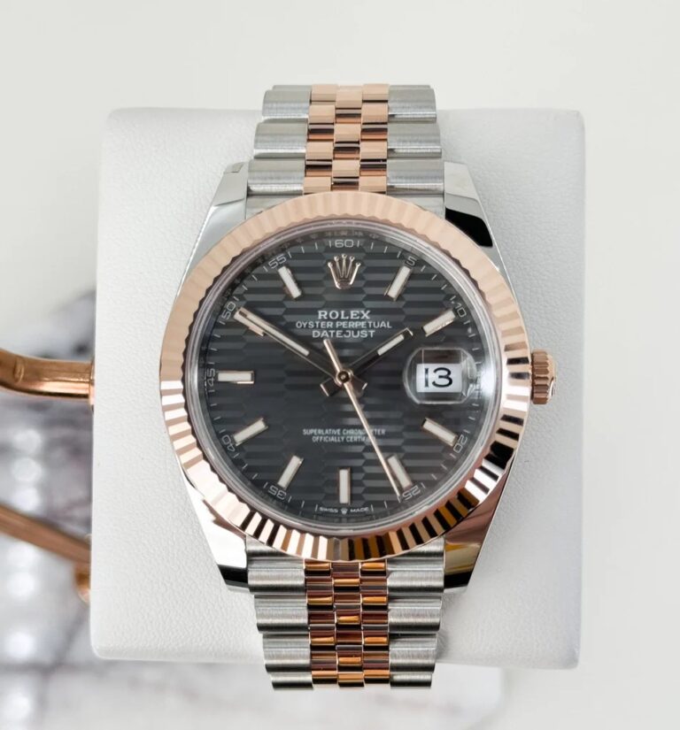 Rolex Datejust 41 Silver Fluted Motif Index Steel & Rose Gold Jubli Chain Swiss ETA Men’s Watch
