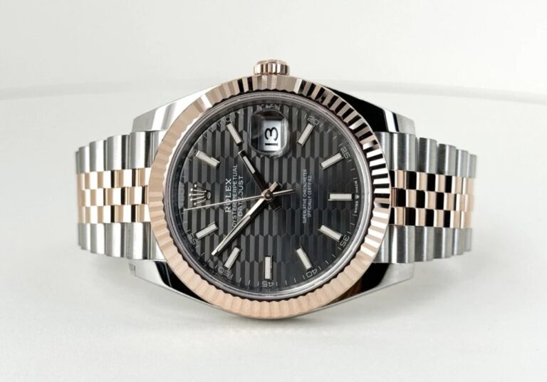 Rolex Datejust 41 Silver Fluted Motif Index Steel & Rose Gold Jubli Chain Swiss ETA Men’s Watch