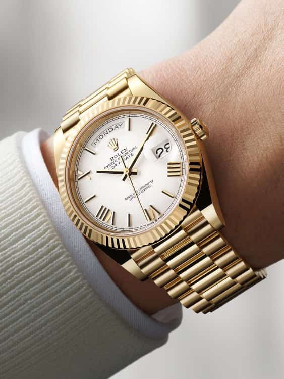 Rolex Day Date 41 Gold Tone White Dial Japanese Automatic Mens Watch